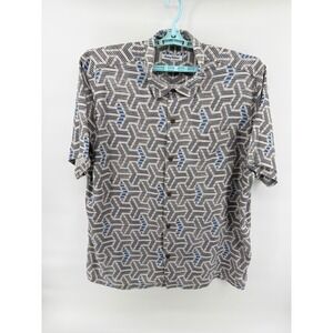 Tommy Bahama IslandZone Mens XXL Grey Blue Geometric Silk Blend Shirt Summer